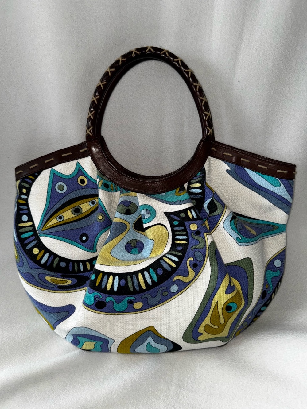 EMILIO PUCCI Tote Multicolor Fabric & Leather Trim GORGEOUS EUC